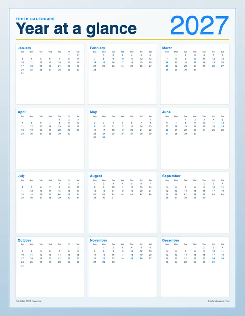 2027 Classic Calendar printable calendar