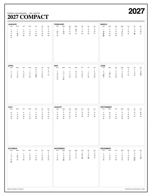 2027 Compact Calendar printable calendar
