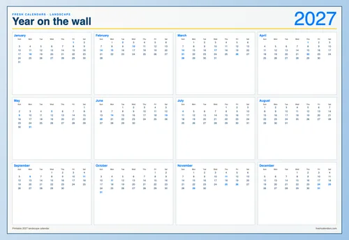 2027 Landscape Calendar printable calendar