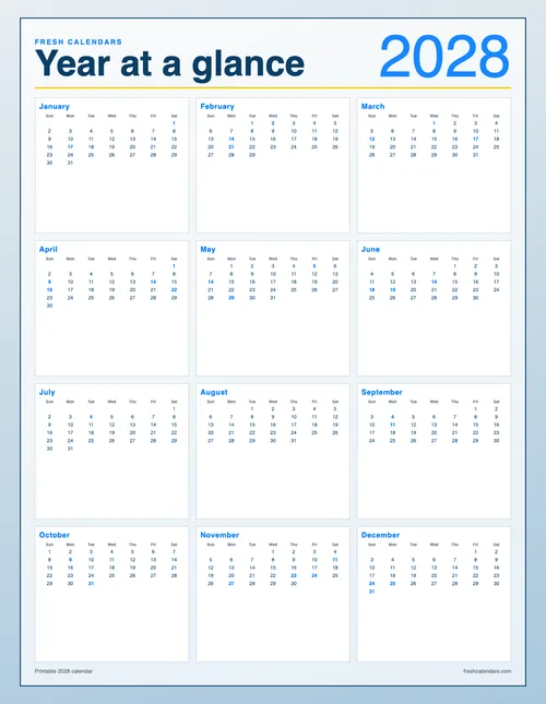 2028 Classic Calendar printable calendar