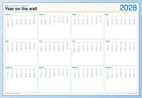 2028 Landscape Calendar printable calendar