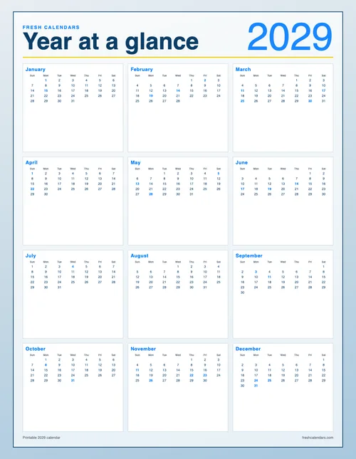 2029 Classic Calendar printable calendar