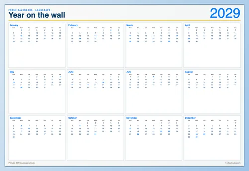 2029 Landscape Calendar printable calendar