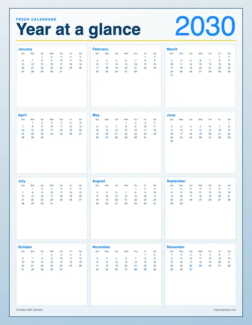 2030 Classic Calendar printable calendar