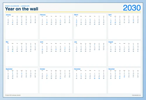 2030 Landscape Calendar printable calendar