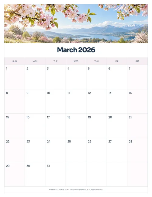 March 2026 printable calendar