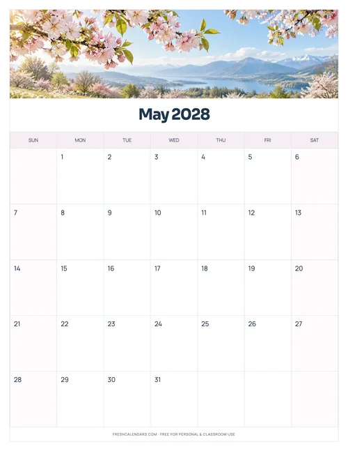 May 2028 printable calendar