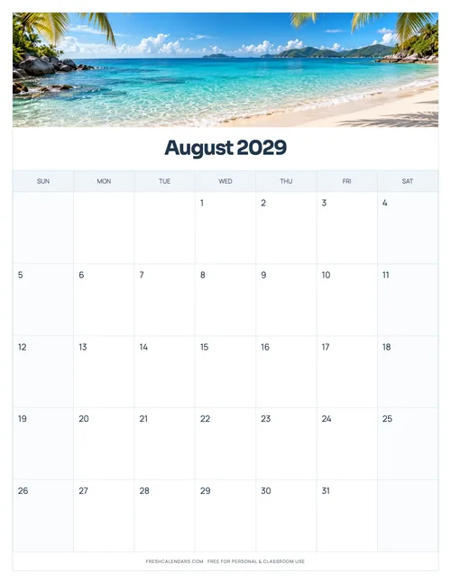 August 2029 printable calendar