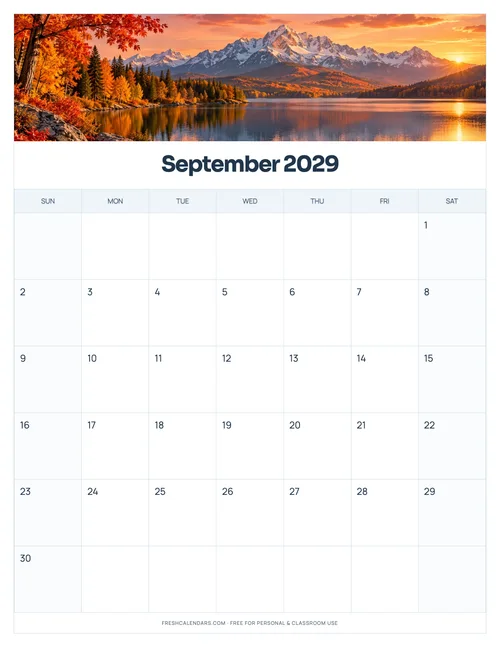 September 2029 printable calendar