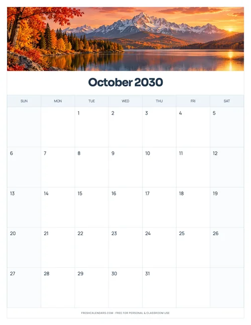 October 2030 printable calendar