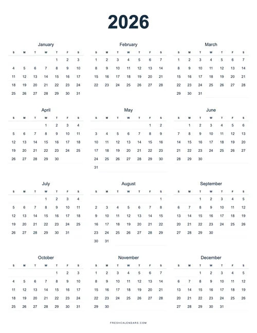 2026 Calendar (Yearly)