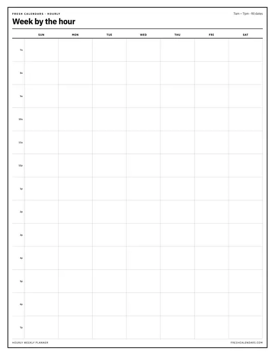 Hourly Week Planner printable calendar