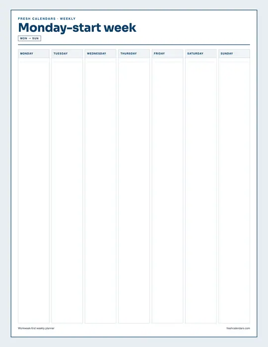 Monday Start Week Planner printable calendar