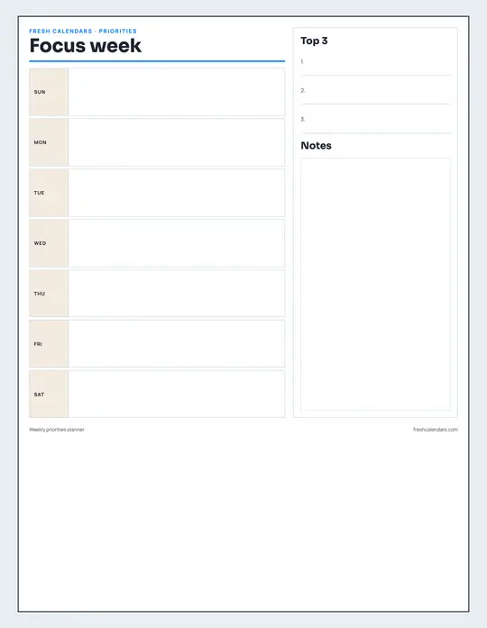 Priorities Planner Planner printable calendar