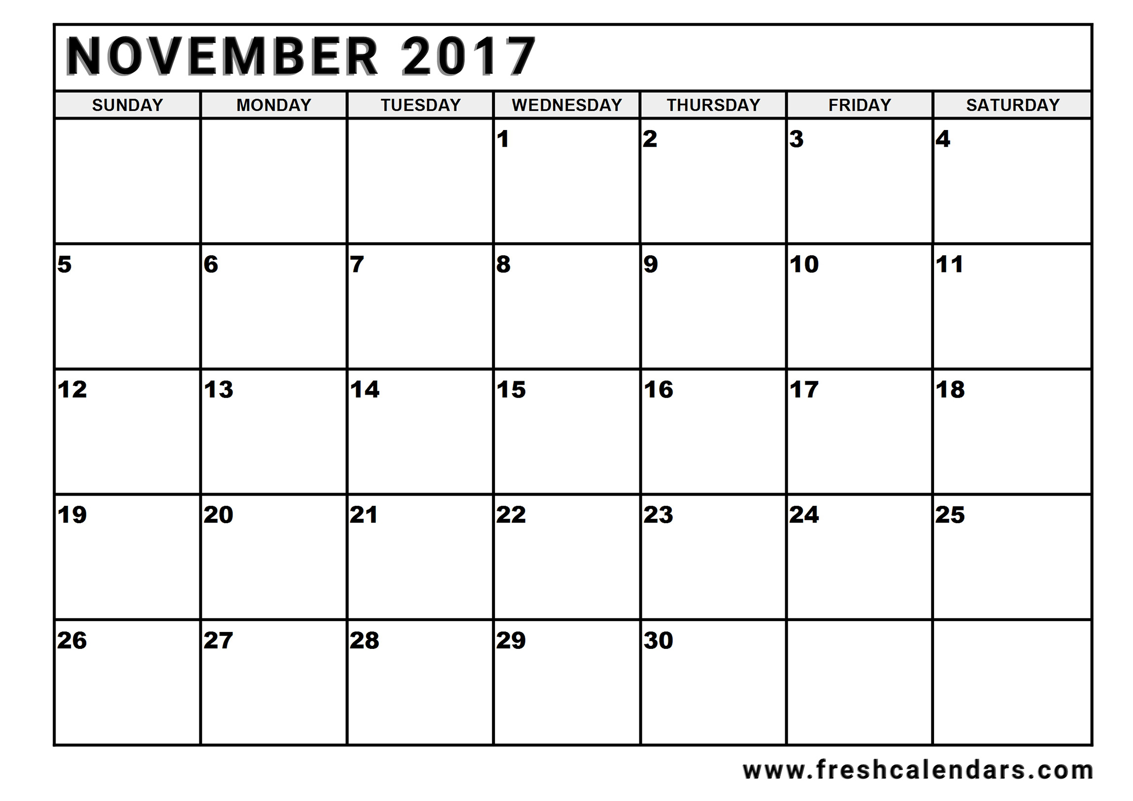 November 2017 Calendar Printable Template with Holidays PDF USA UK