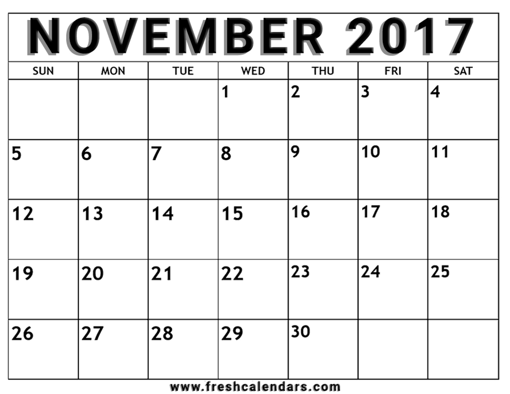 Printable November 2017 Calendar Template