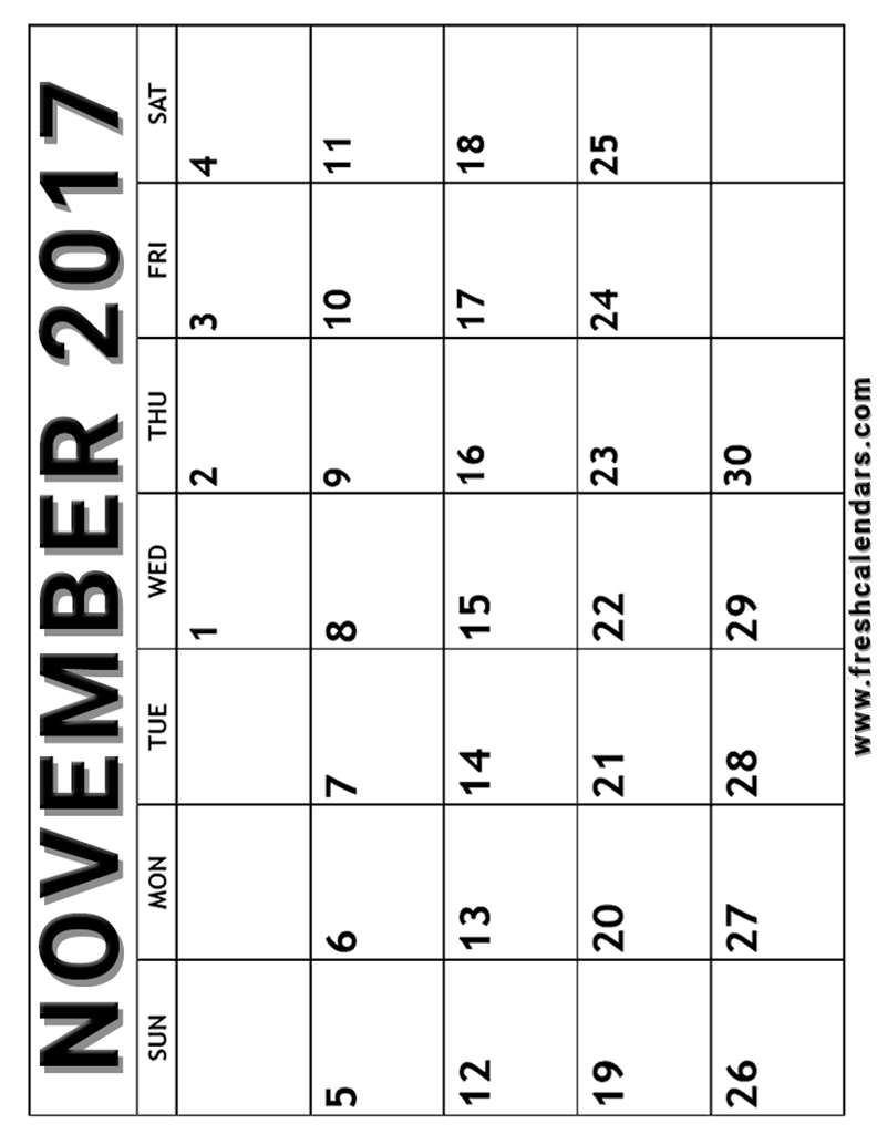 vertical november 2017 calendar free printable