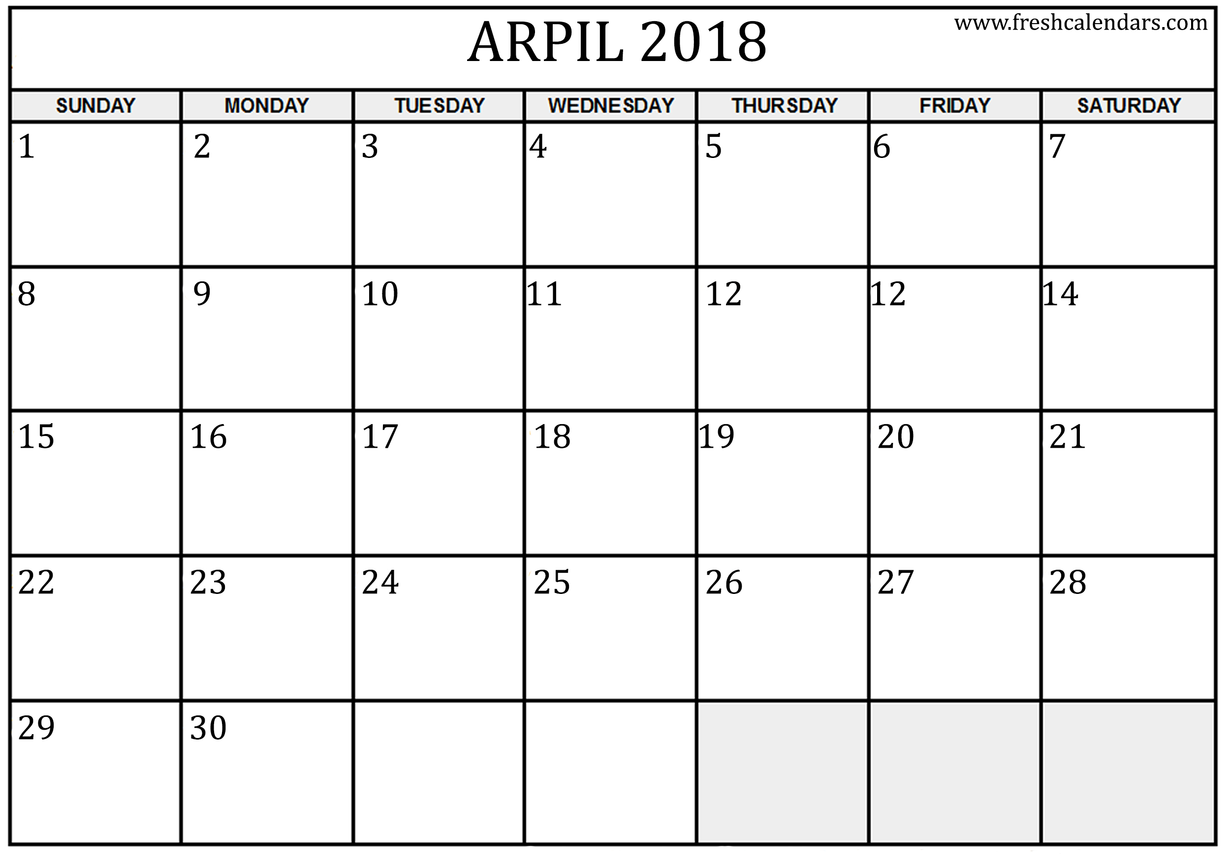 April 2018 Calendar FREE DOWNLOAD Cheetah Template