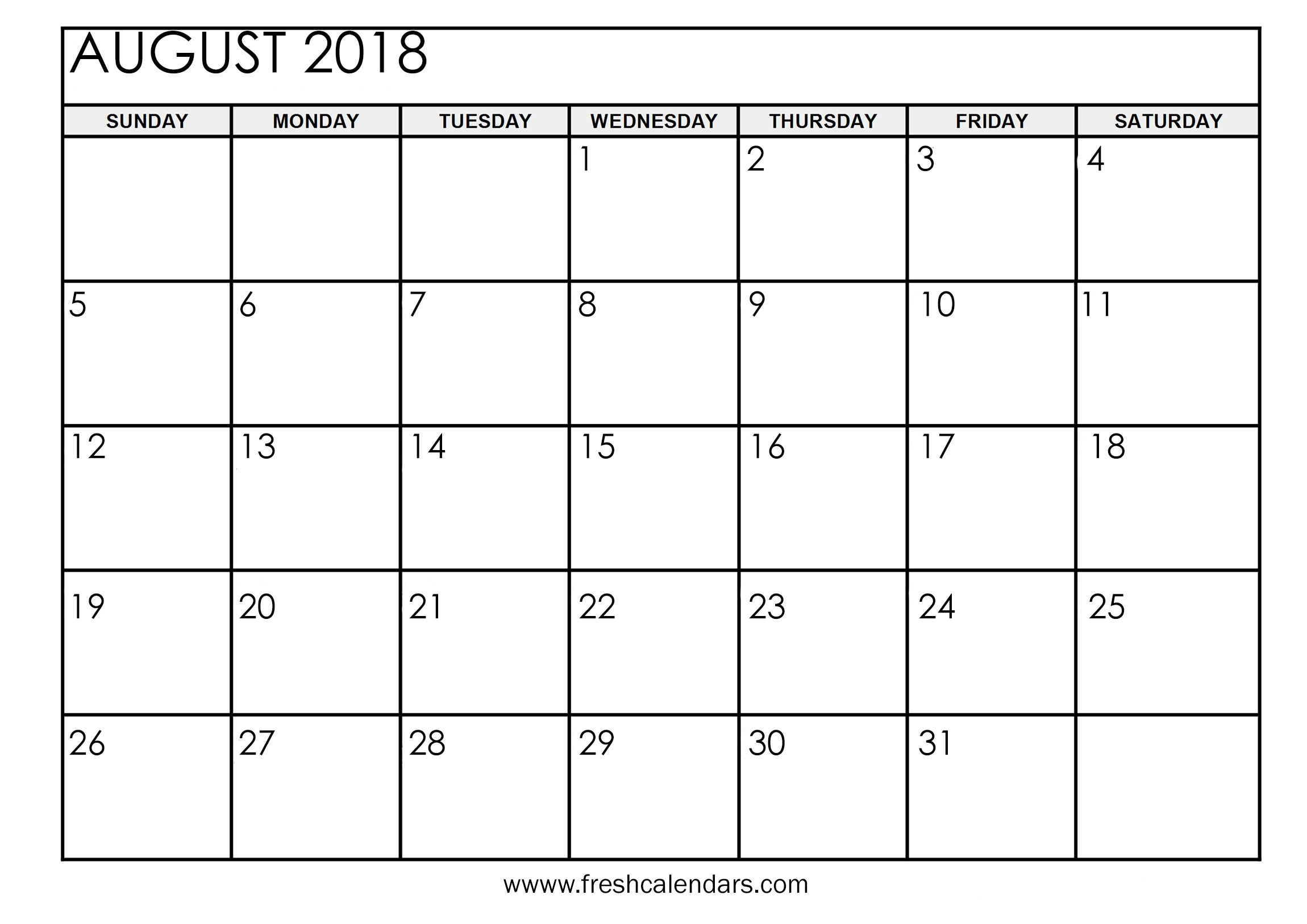 Free 5+ August 2018 Calendar Printable Template Source Template
