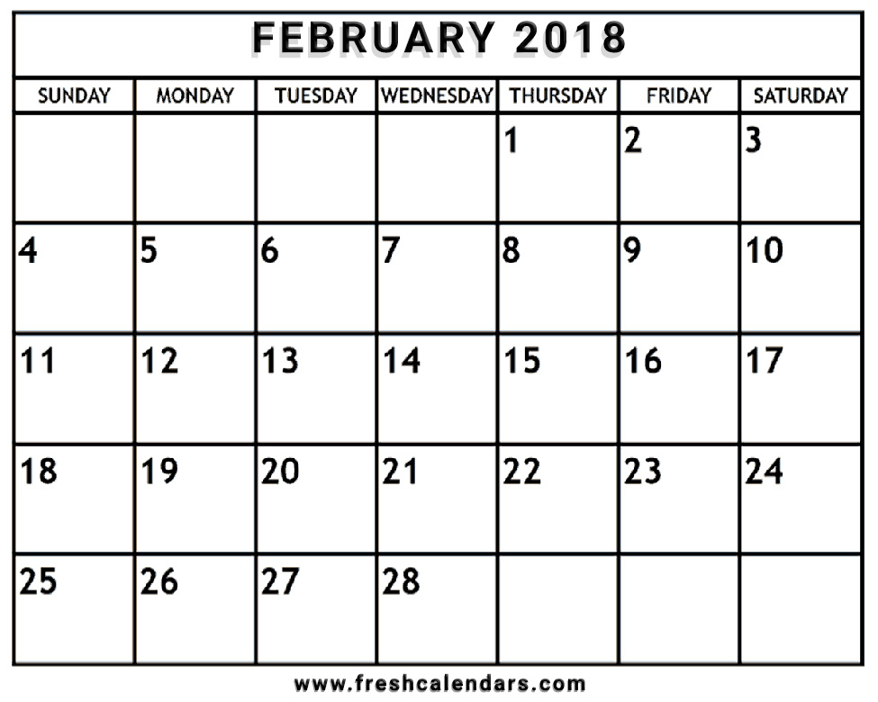 free printable february calendar 2018