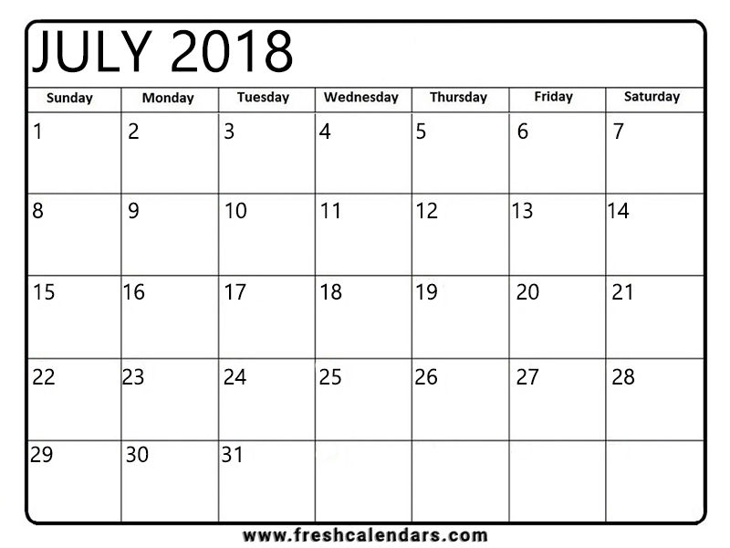 Basic and Bold July 2018 Calendar