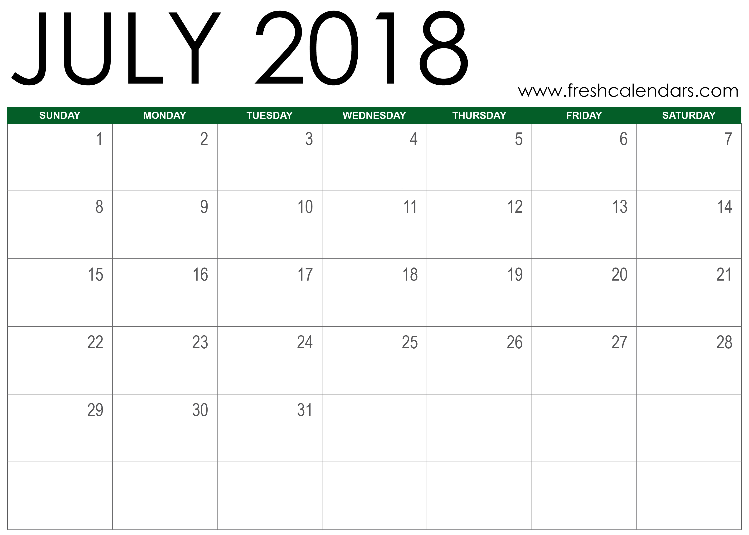 July 2018 Printable Calendar