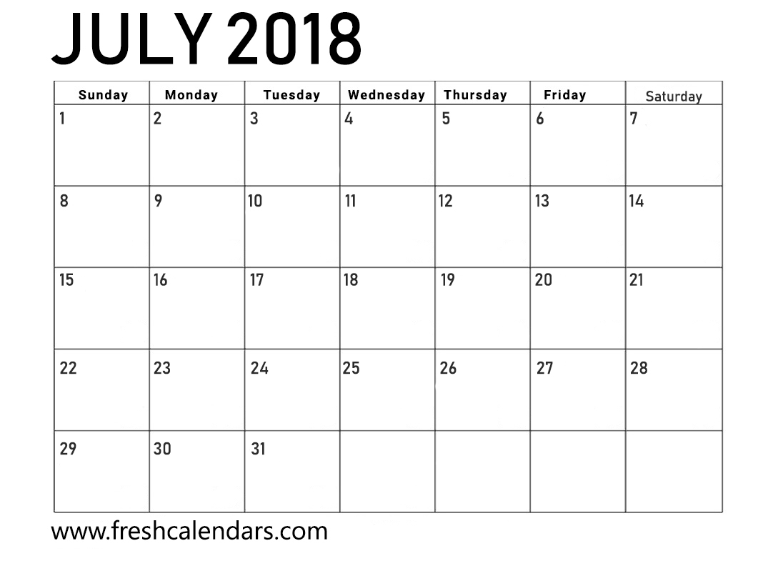 July 2018 Calendar Printable Template