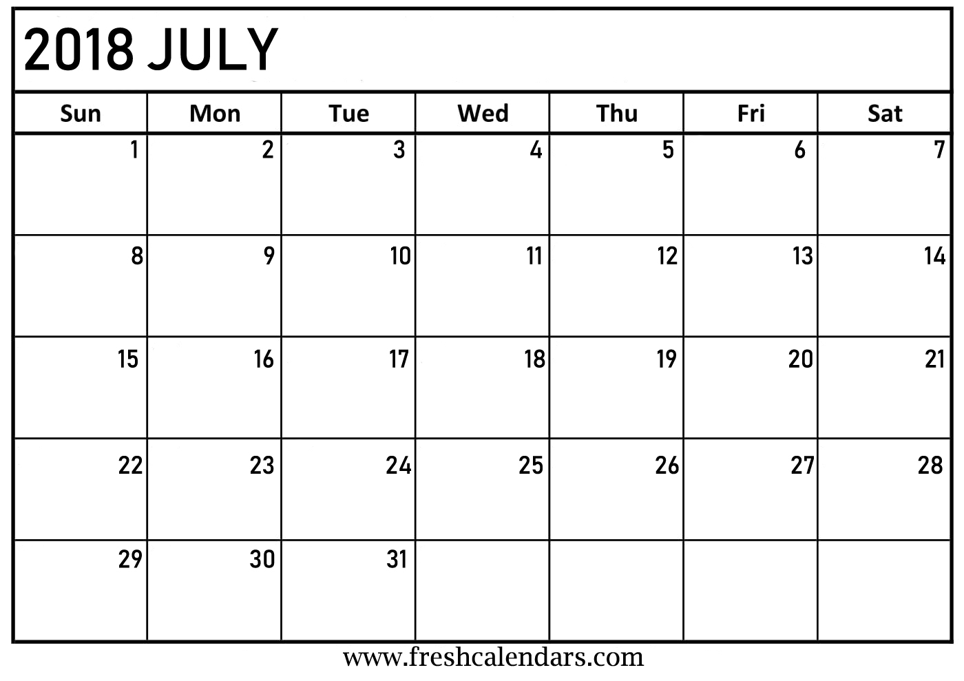 Free 5  July 2018 Calendar Printable Template Source Template