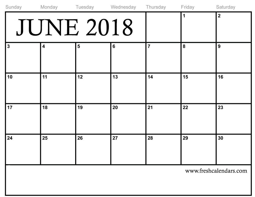 Free June 2018 Calendar