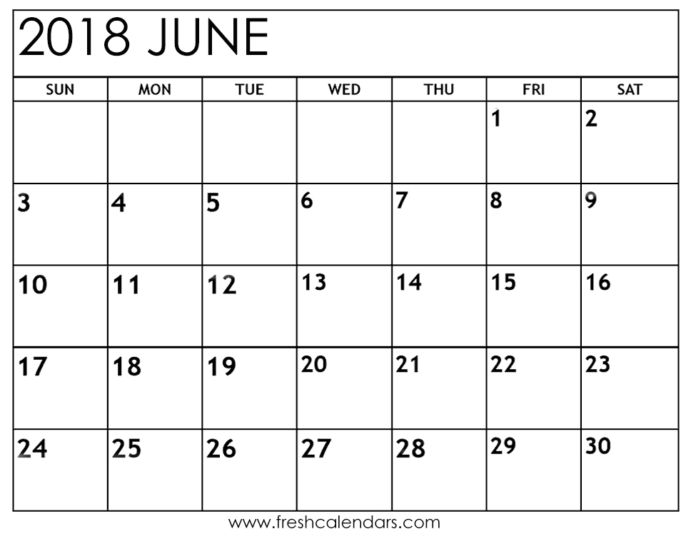 Printable June 2018 Calendar Template PDF Download With Holidays USA