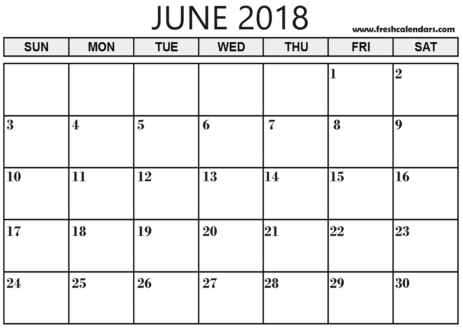 2018 June Calendar Holidays