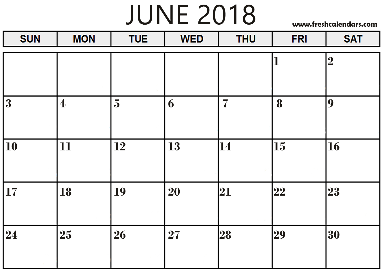 2018 June Free Calendar