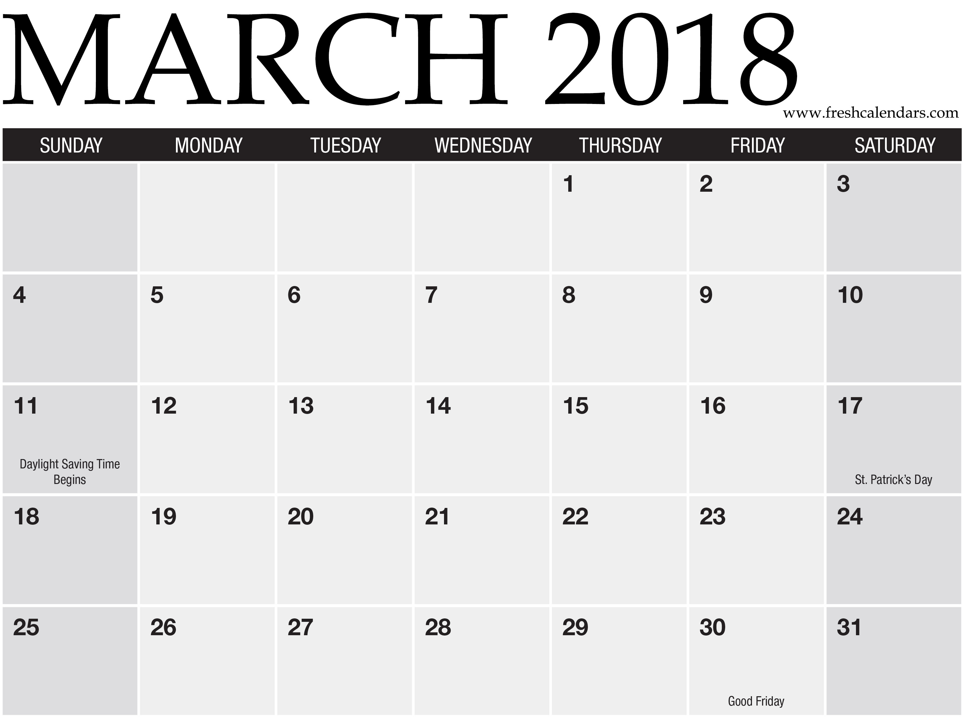 Printable 2018 Calendar Templates and Images