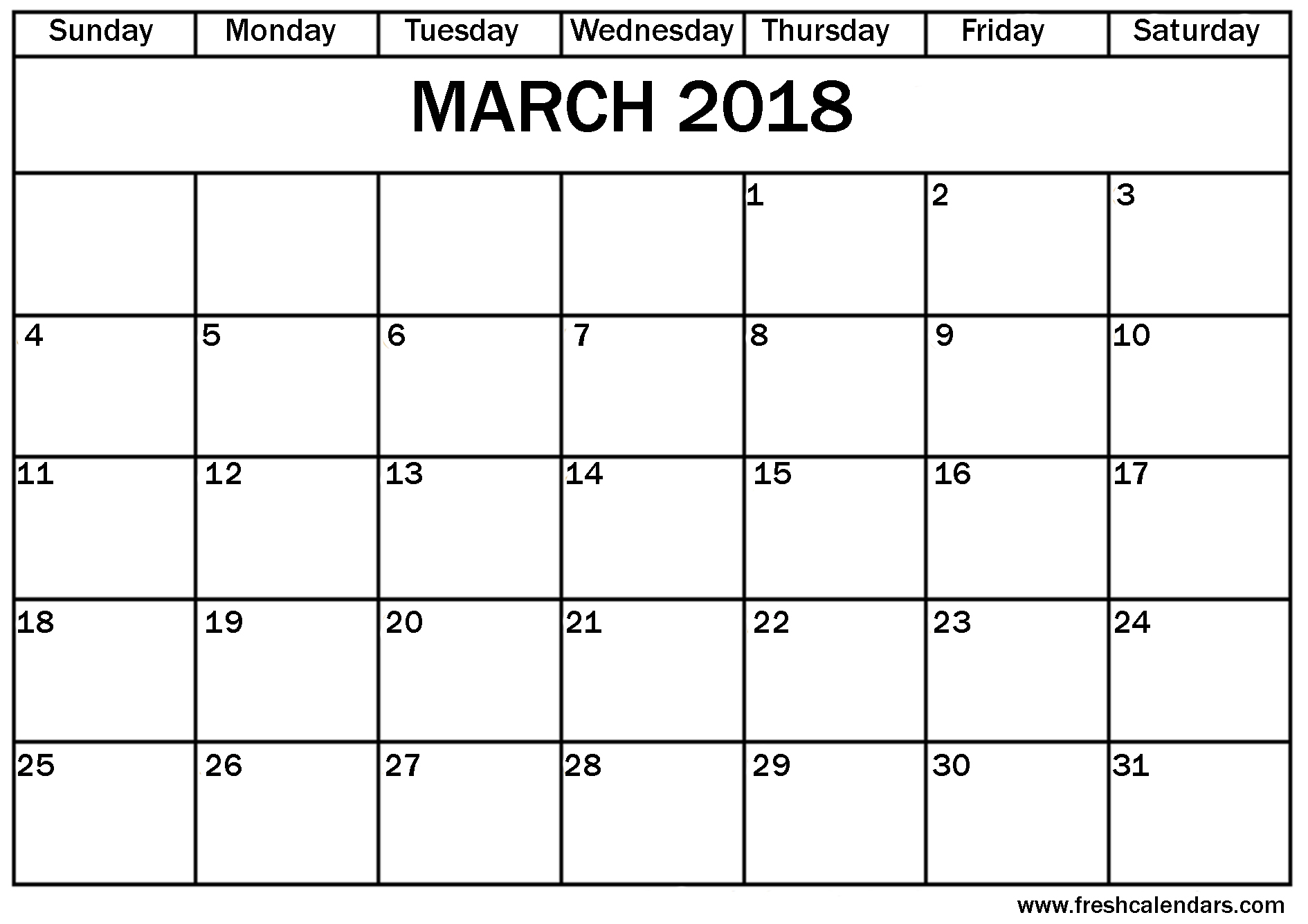 Blank March 2018 Calendar Printable Templates