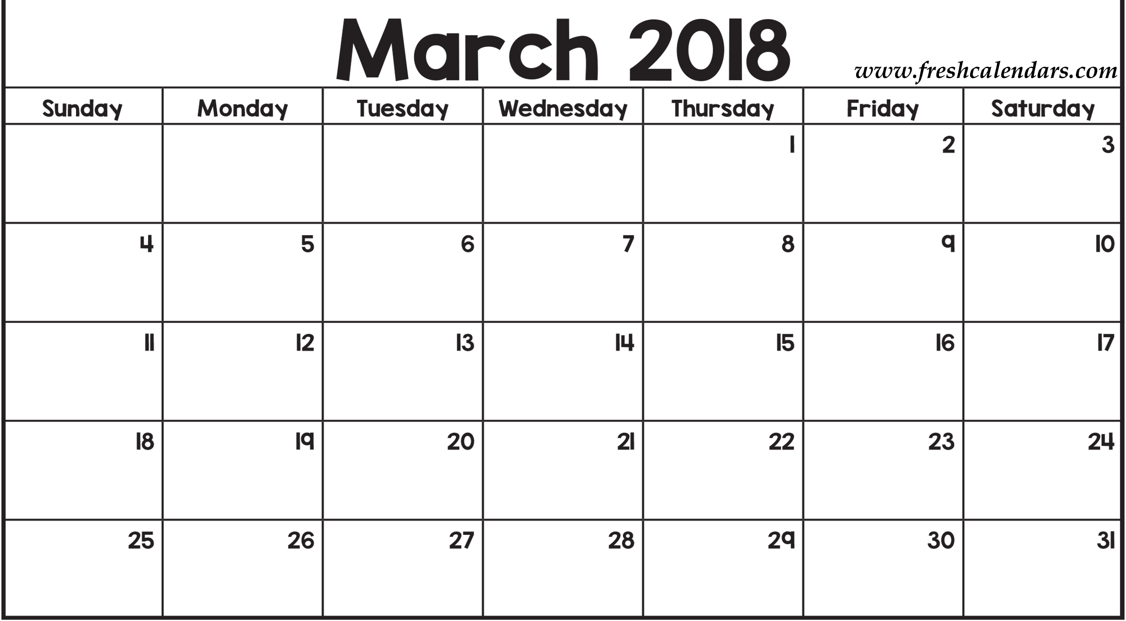 March 2018 Calendar Template Printable