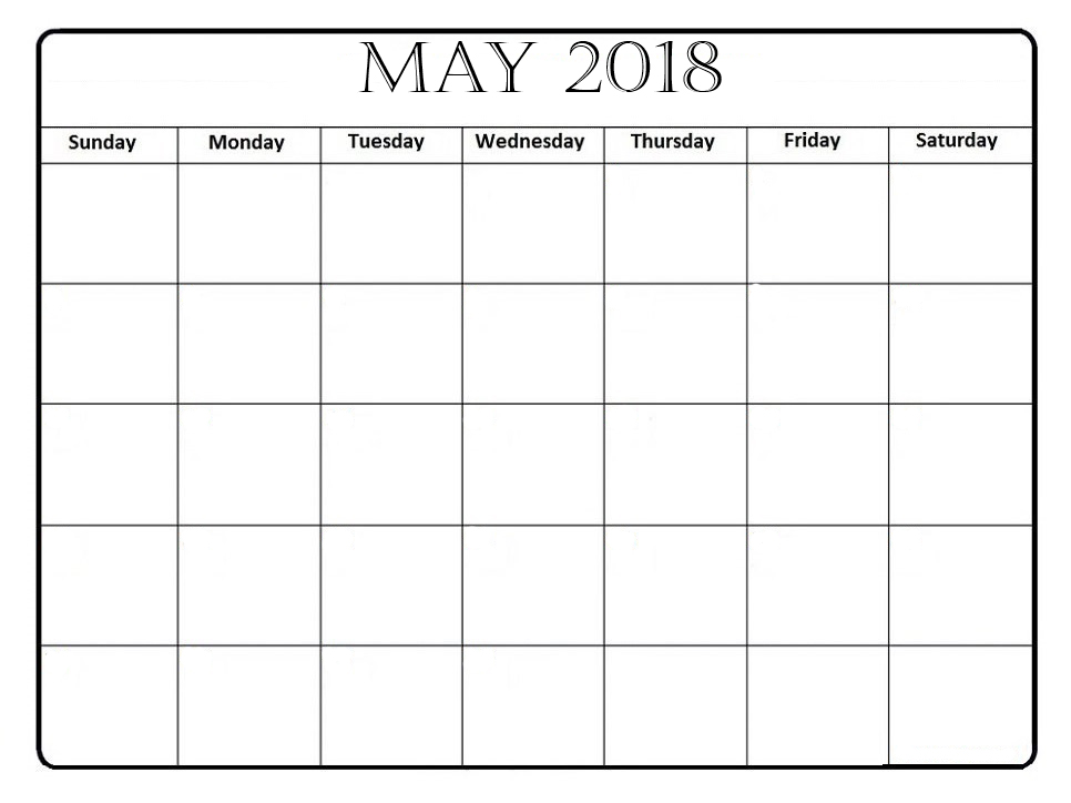 May Calendar 2018 Printable