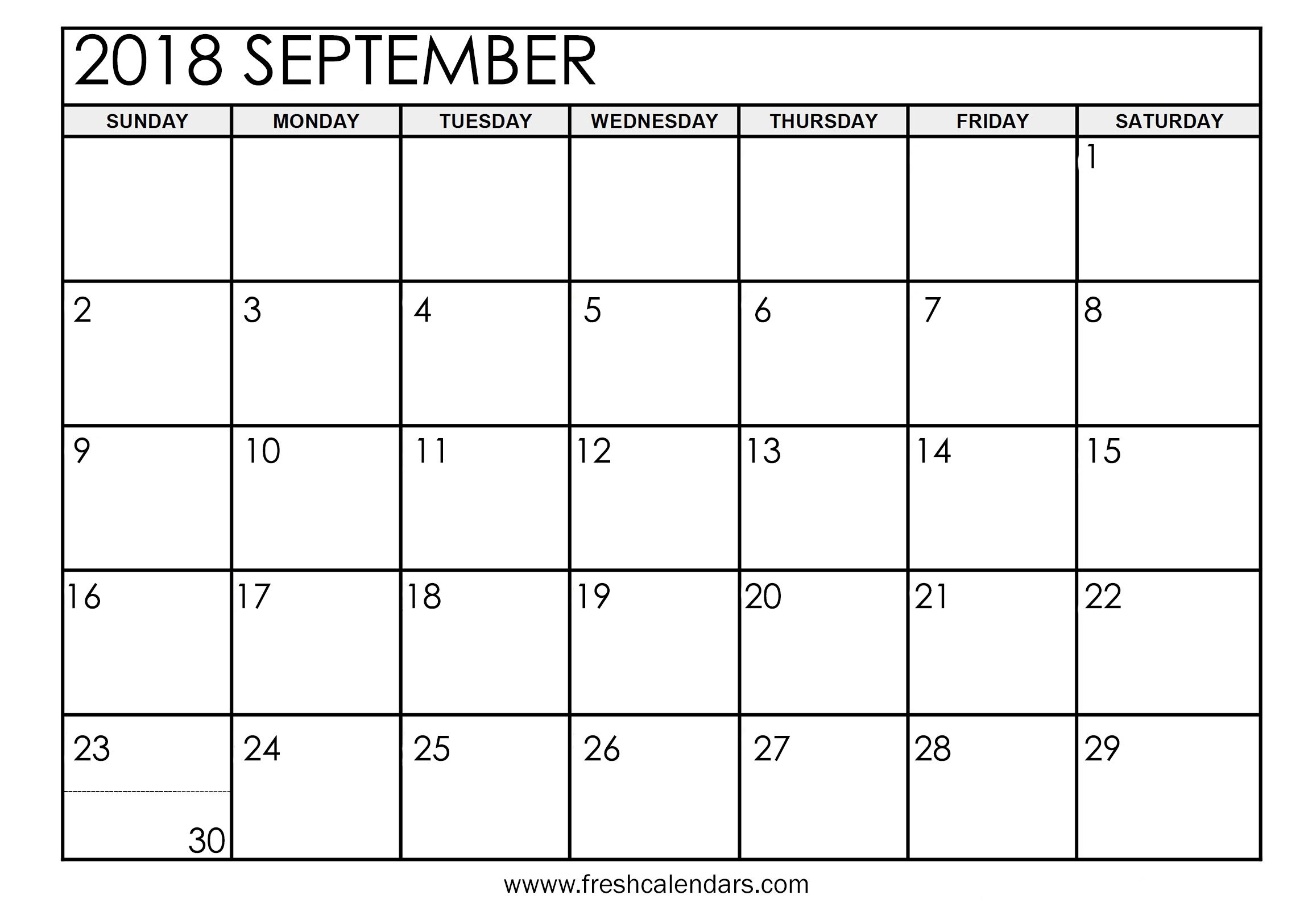 September 2018 Calendar Printable