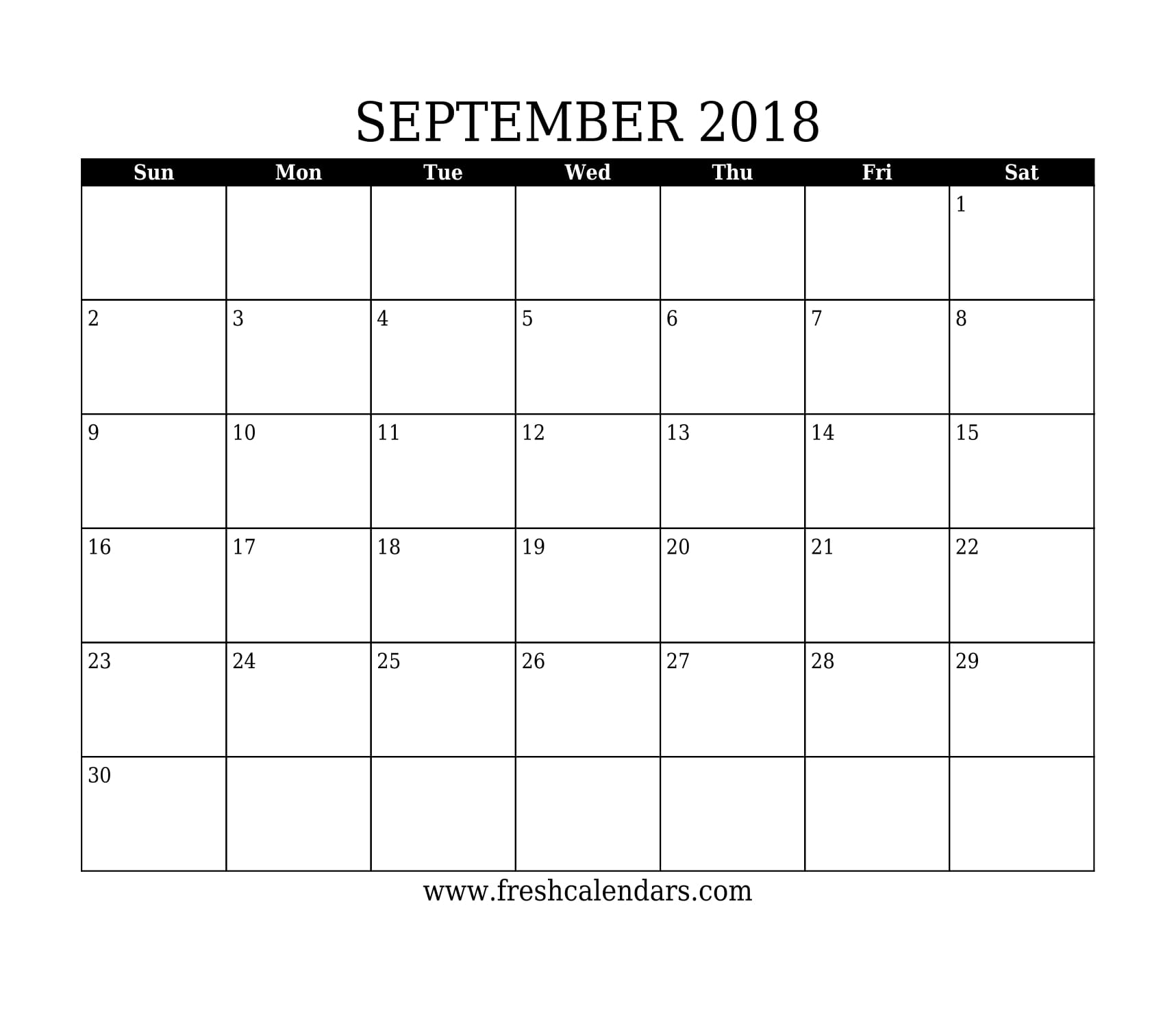 blank september 2018 calendar