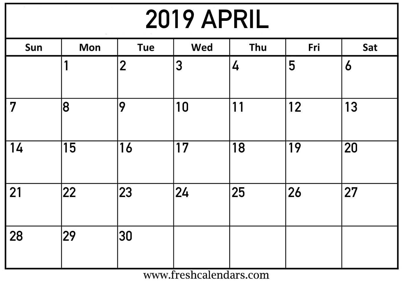 Blank April 2019 Calendar Printable Templates