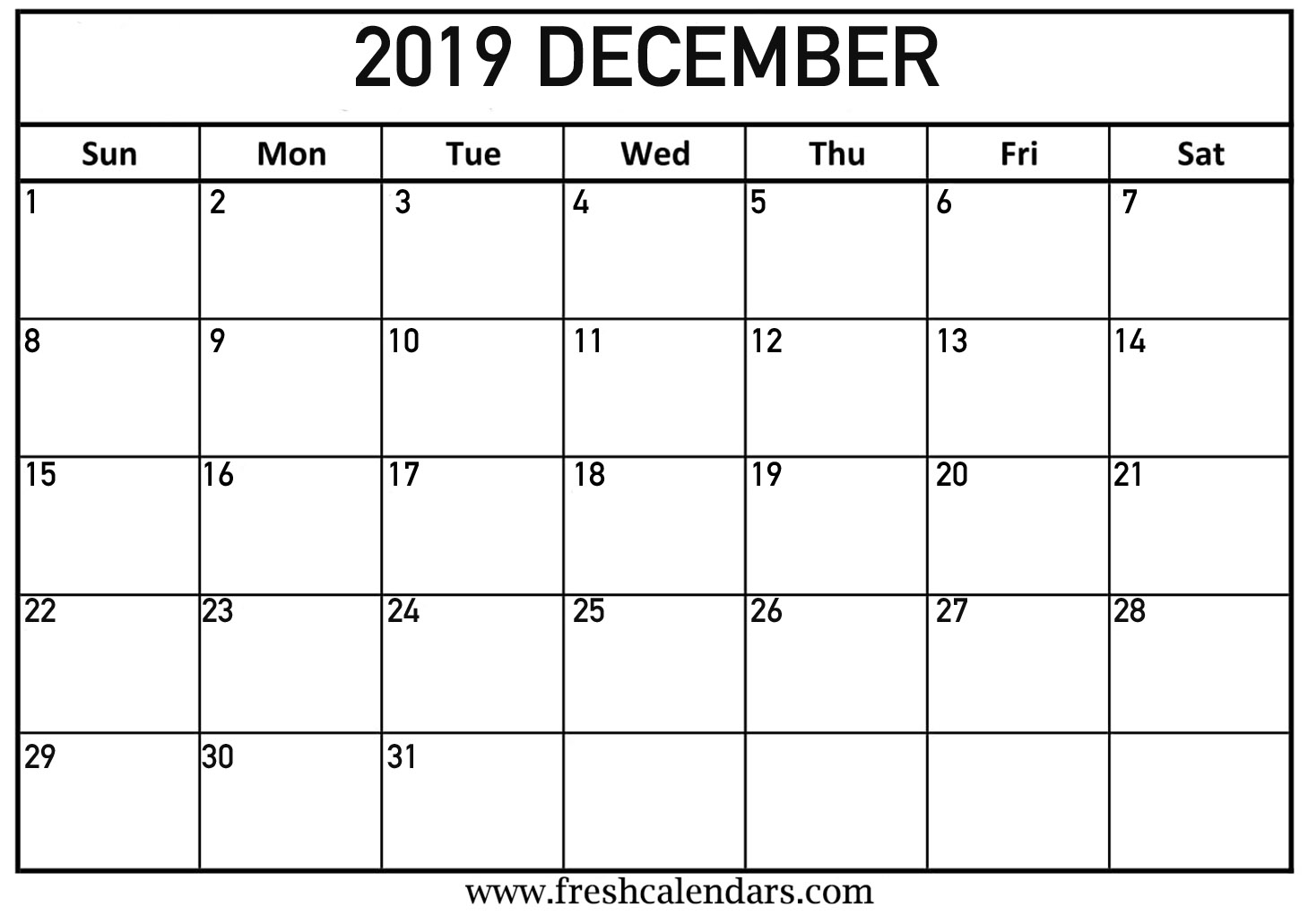 Calendar of December 2019
