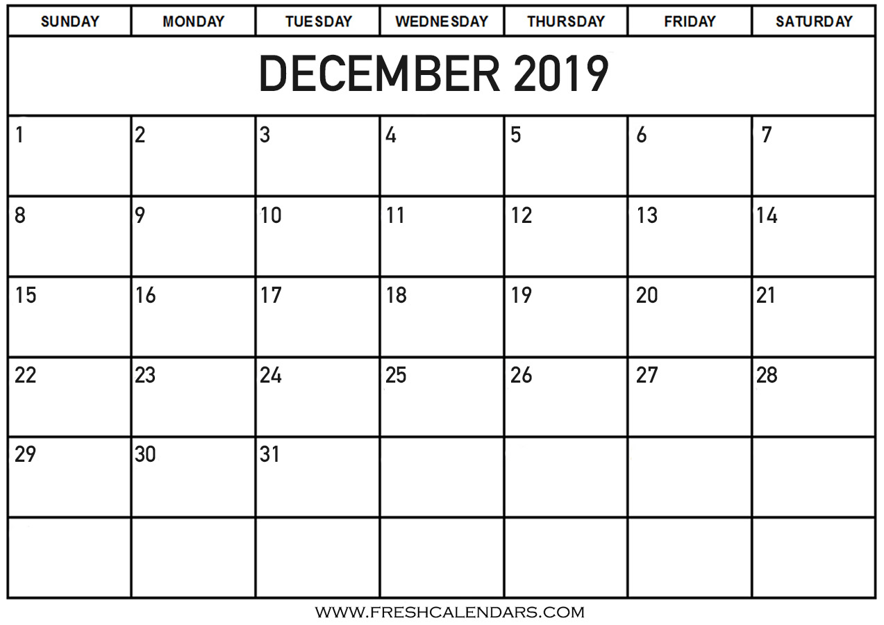 December 2019 Calendar Printable