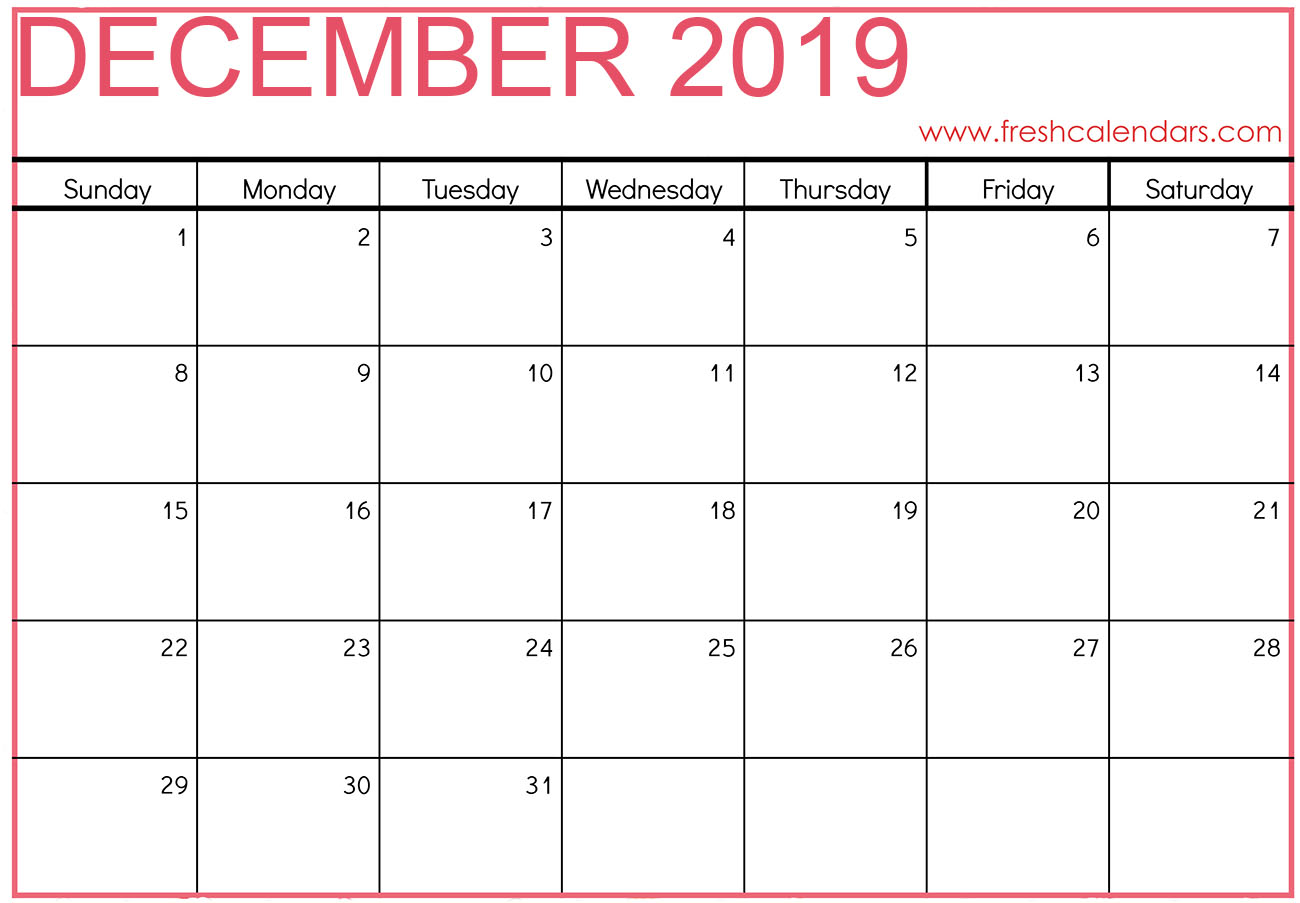 December 2019 Calendar Template