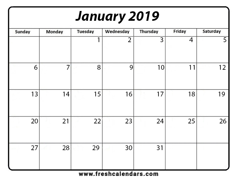 January 2019 Calendar Professional Template