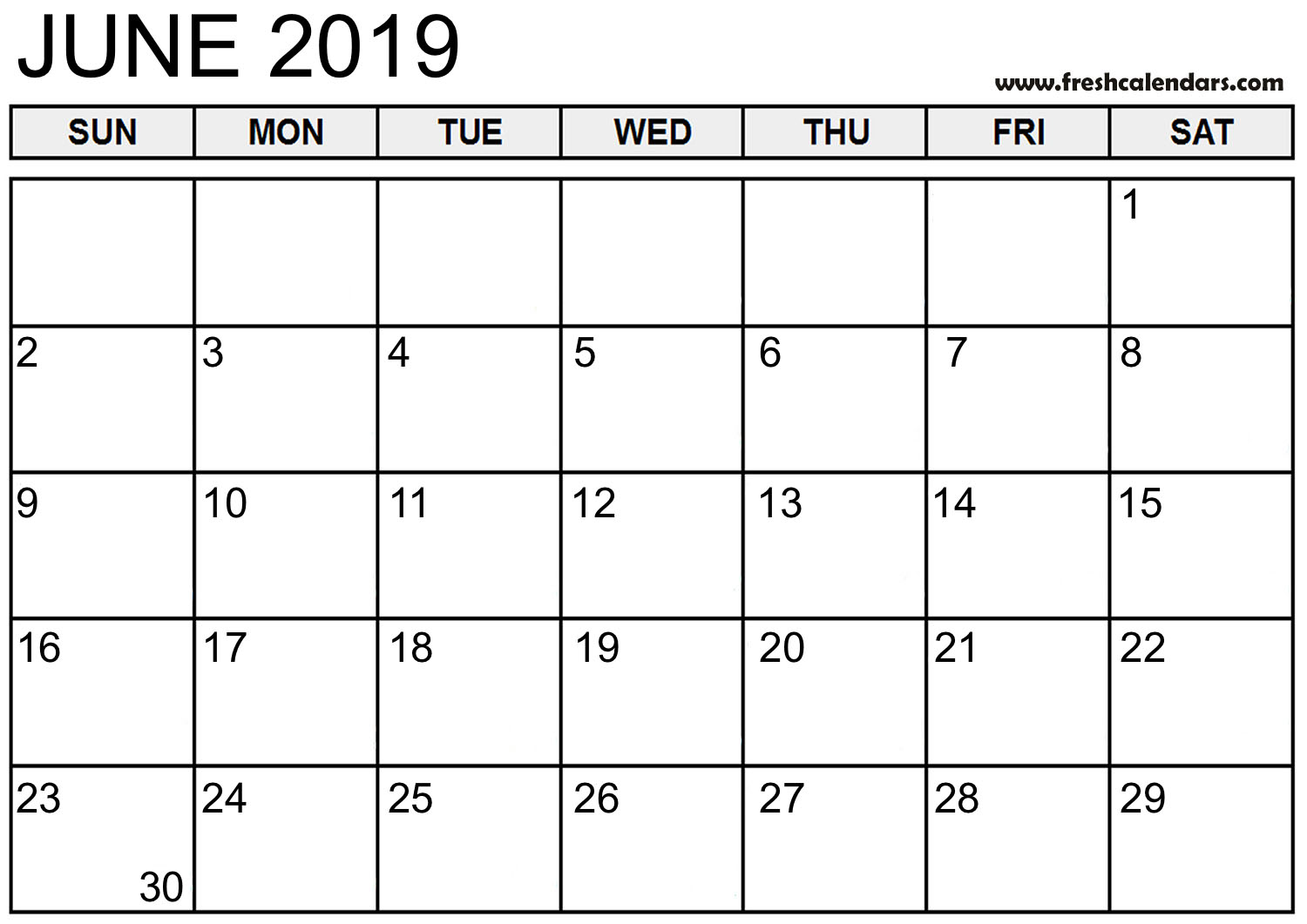 Basic Calendar 2019 June