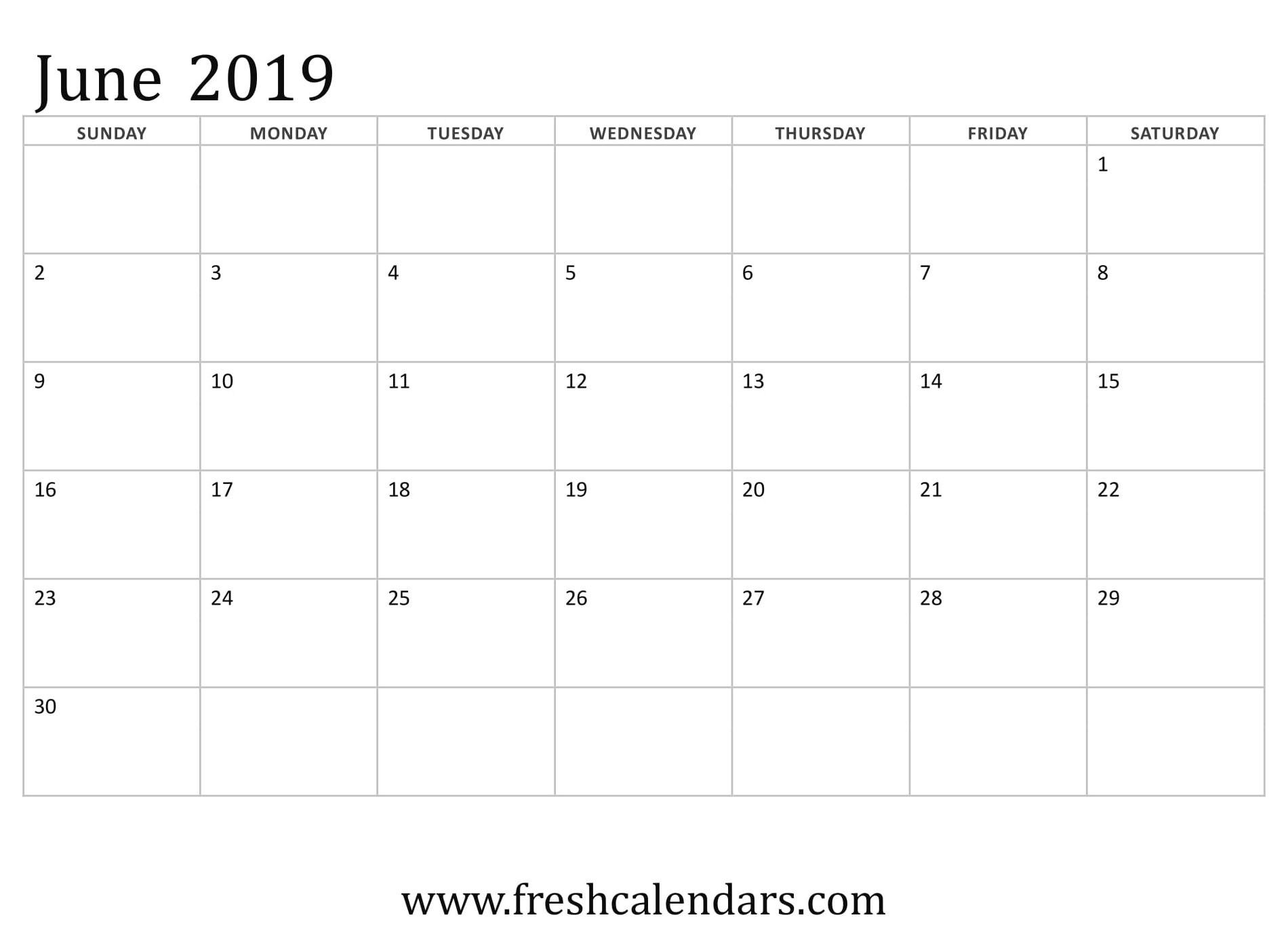 June 2019 Calendar Basic Template