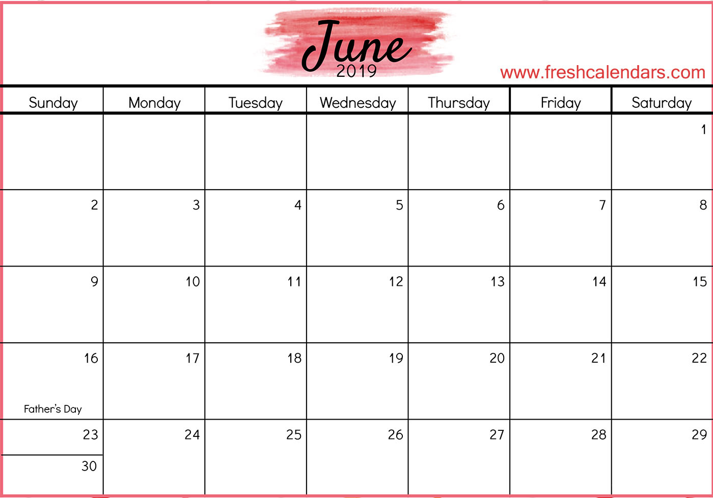 June 2019 Calendar Templates of Red