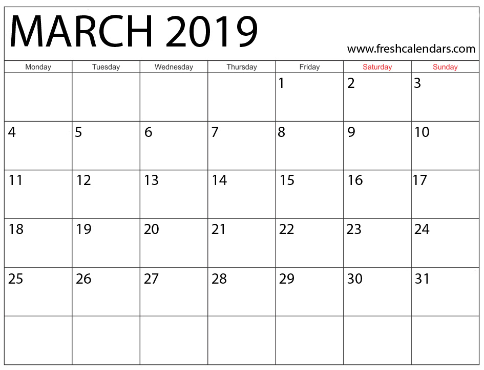 March 2019 Calendar Highlight Weekend