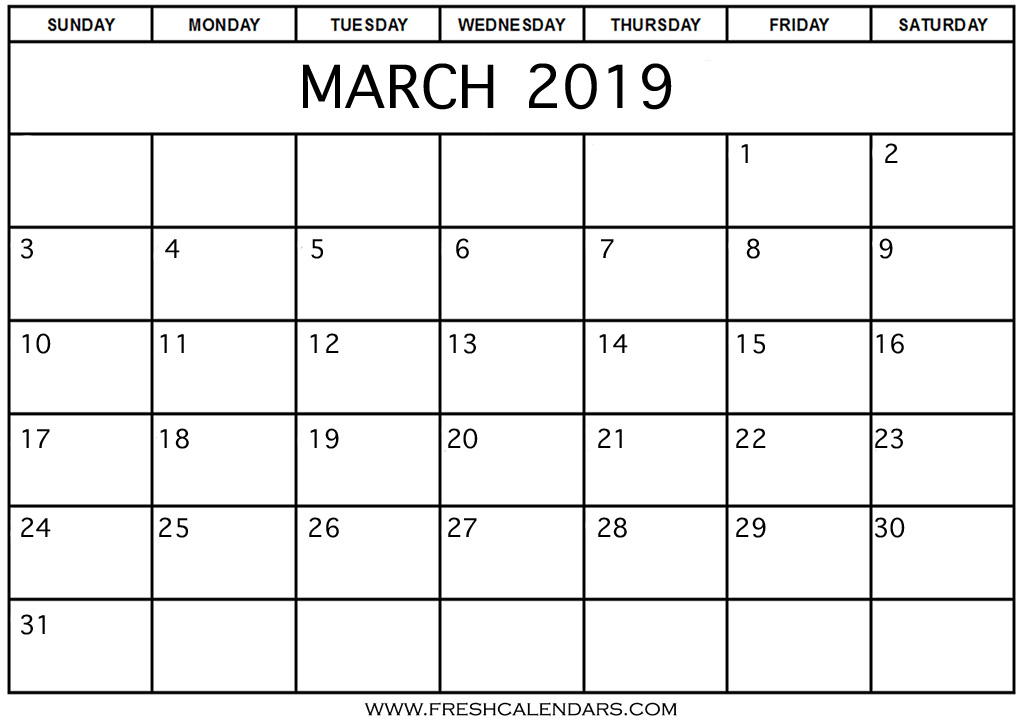 Blank March 2019 Calendar Printable Templates