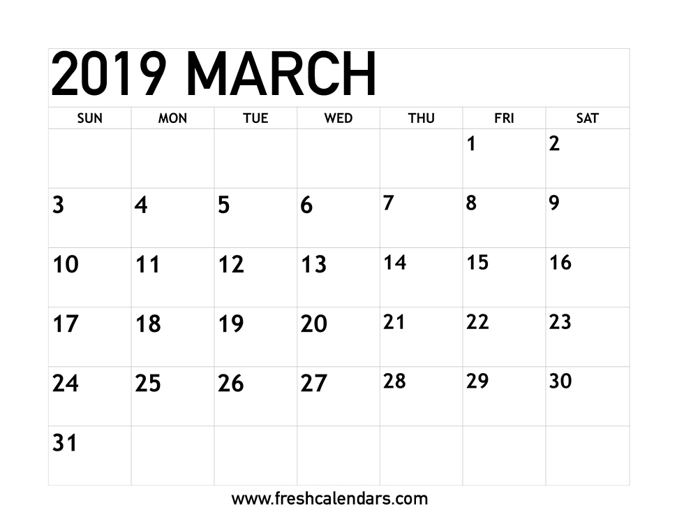 Simple March Calendar 2019 Printable