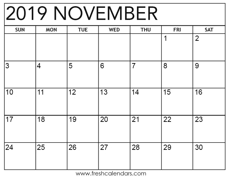 Basic November 2019 Calendar Templates